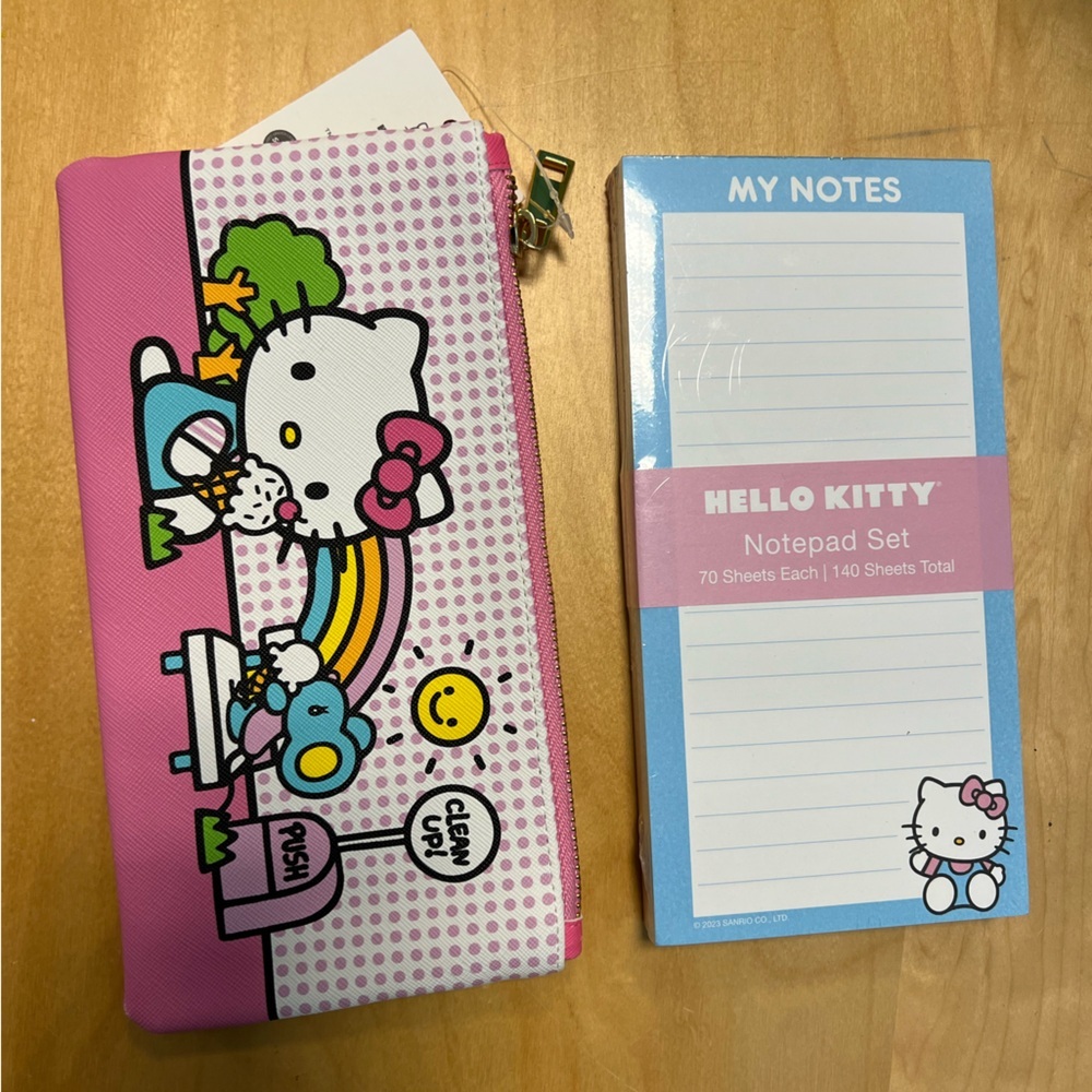 Hello kitty long note pad pencil case bag set